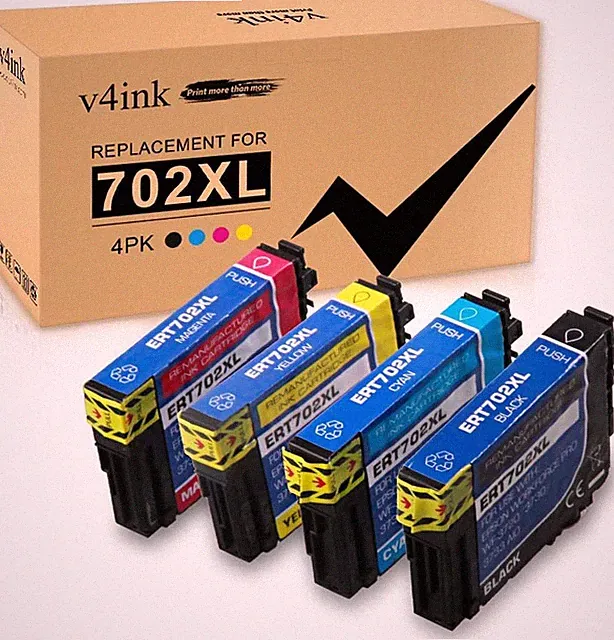 4PK T702XL Ink Cartridge Compatible for Epson 702 Workforce WF-3720 WF-3733 3730