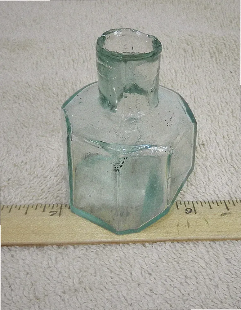 Antique 8 Sided Burst Top Ink Bottle With Off Set Bottom Panel To Tilt It !!