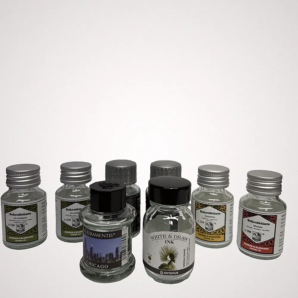 Large Lot (8)Empty Ink Bottles, Very Good Clean Condition, Clean # 9, 50ml