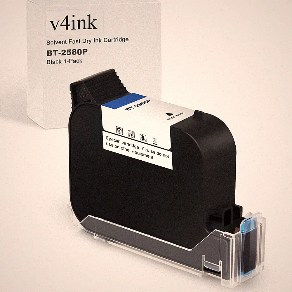 v4ink BT-2580P Black Ink Cartridge 42ml Solvent Fast Dry Handheld